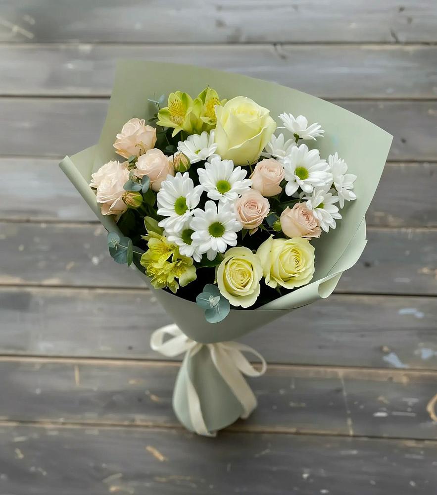 Букет цветов из: Альстромерии, Розы и Хризантемы в Туринская Слобода