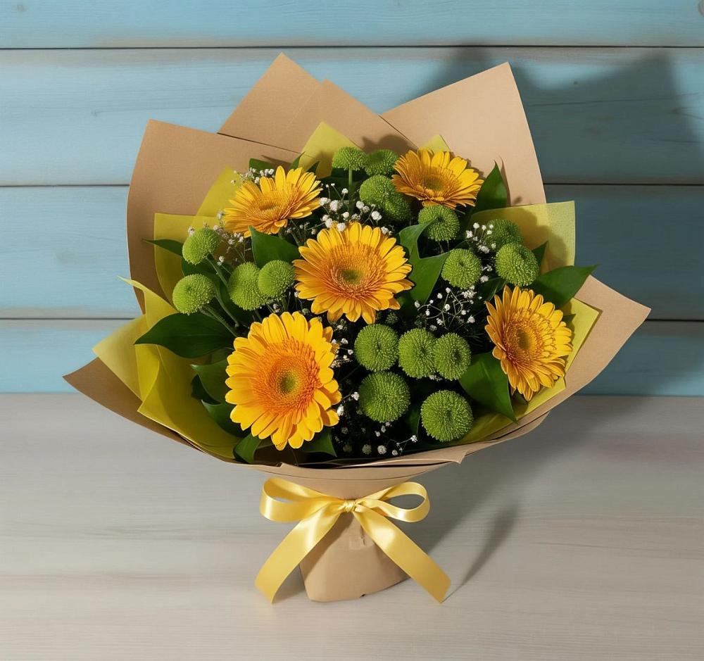 Букет цветов из: Герберы и Хризантемы в Туринская Слобода