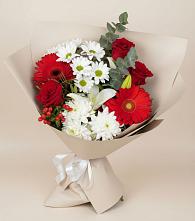 Букет цветов из:  Розы, Хризантемы, Герберы и Лилии в Туринская Слобода