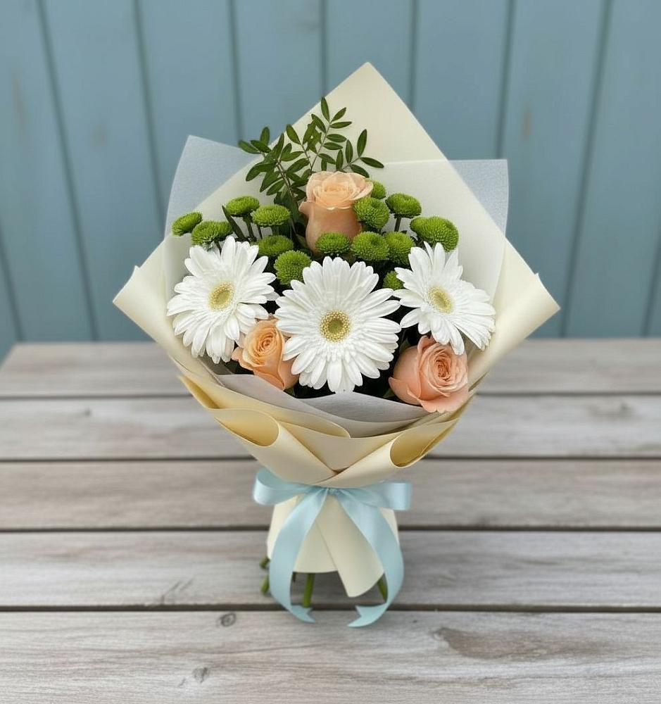 Букет цветов из: Герберы, Розы и Хризантемы в Туринская Слобода