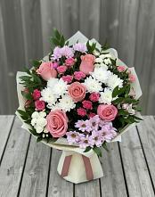 Букет цветов из:  Альстромерии, Гвоздики, Розы и Хризантемы в Туринская Слобода