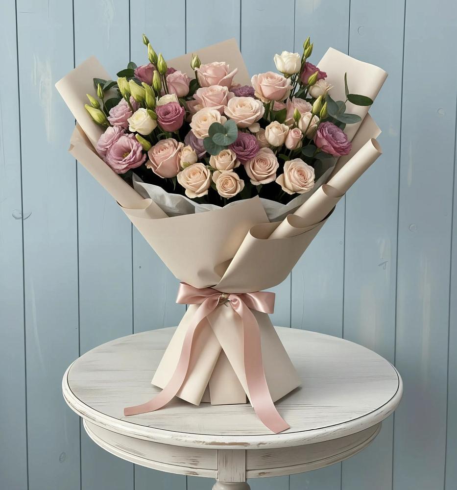 Букет цветов из: Розы и Лизиантусы в Туринская Слобода