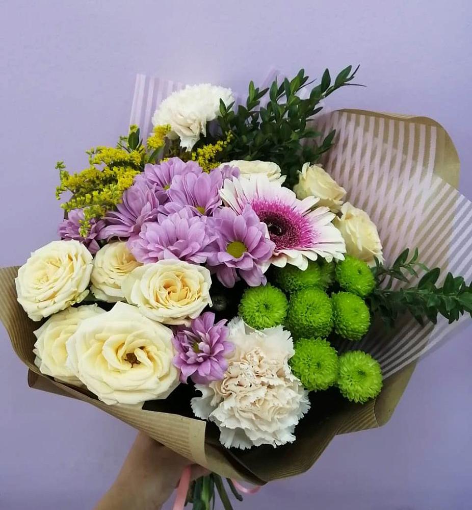 Букет цветов из: Хризантемы, Розы, Гвоздики и Герберы в Туринская Слобода