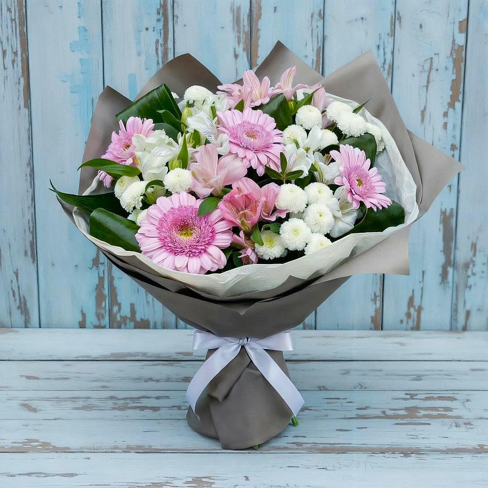 Букет цветов из: Герберы, Альстромерии и Хризантемы в Туринская Слобода