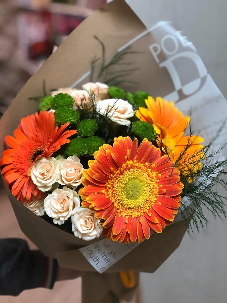 Букет цветов из: Герберы, Хризантемы и Розы в Туринская Слобода